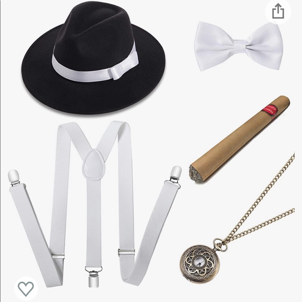 Mens 1920s Gatsby Gangster Mobster Fedora cigar bow tie suspenders accessories